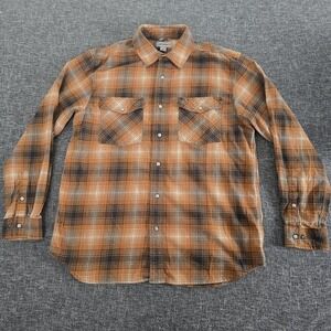 Carhartt Mens Flannel Shirt Relaxed Fit Orange Plaid Long Sleeve Button Up Sz L